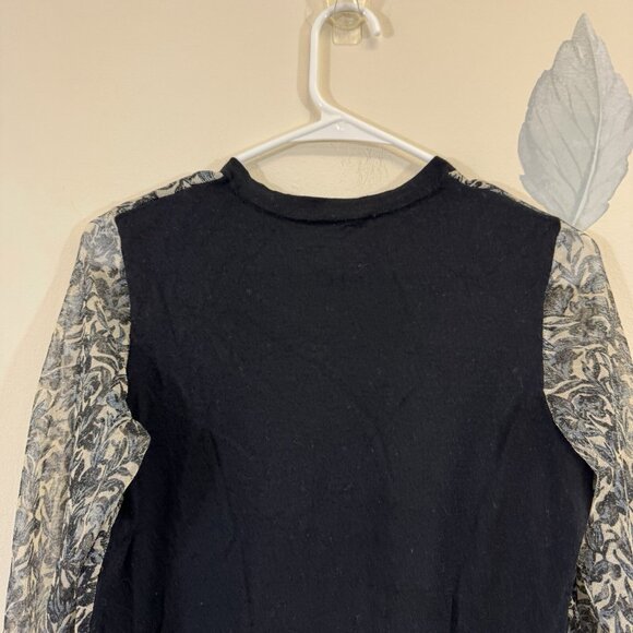 Tory Burch Metallic Floral Merino Wool Sweater Size M Long Sheer Sleeve - Picture 5 of 7